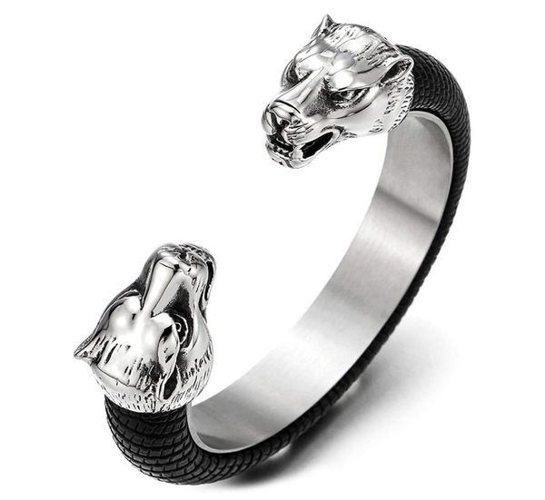 mens steel wolf head open cuff bangle bracelet inlaid with black leather elastic adjustable 7185728
mens steel wolf head open cuff bangle bracelet inlaid with black leather elastic adjustable 7185728
