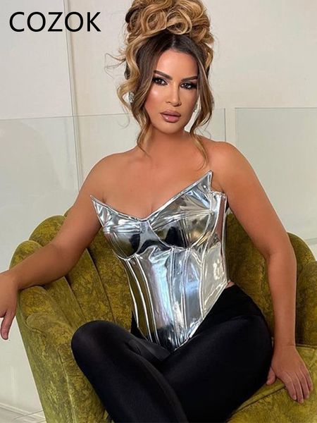 women's tanks camis summer strapless crop women leather sleeveless zipper silver busiter tube corset y2k backless party clubwear 23062, White
women's tanks camis summer strapless crop women leather sleeveless zipper silver busiter tube corset y2k backless party clubwear 23062, White