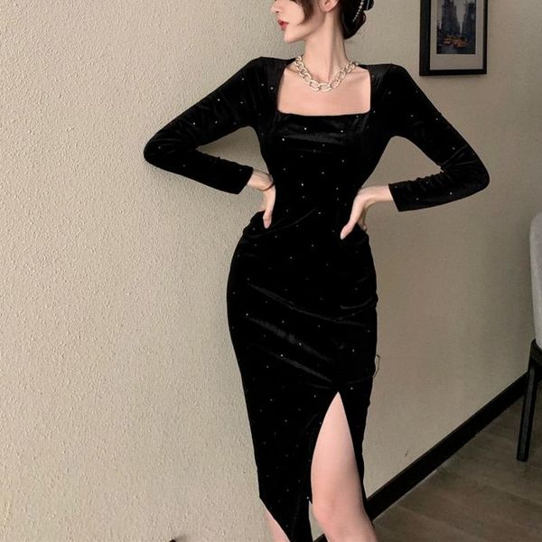 casual dresses black velvet long women elegant vintage square collar sleeve korean evening party autumn 221119, Black;gray
casual dresses black velvet long women elegant vintage square collar sleeve korean evening party autumn 221119, Black;gray