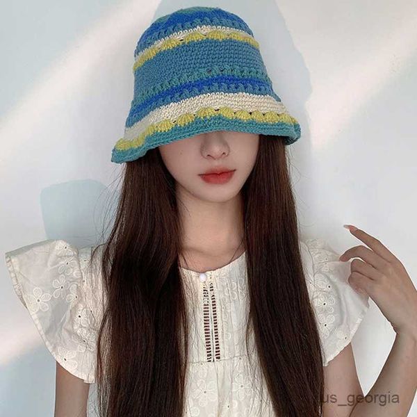 caps women's patch color knitted bucket hats spring summer crochet fisherman hat autumn short brim basin cap girl gorros r230627, Blue;gray
caps women's patch color knitted bucket hats spring summer crochet fisherman hat autumn short brim basin cap girl gorros r230627, Blue;gray