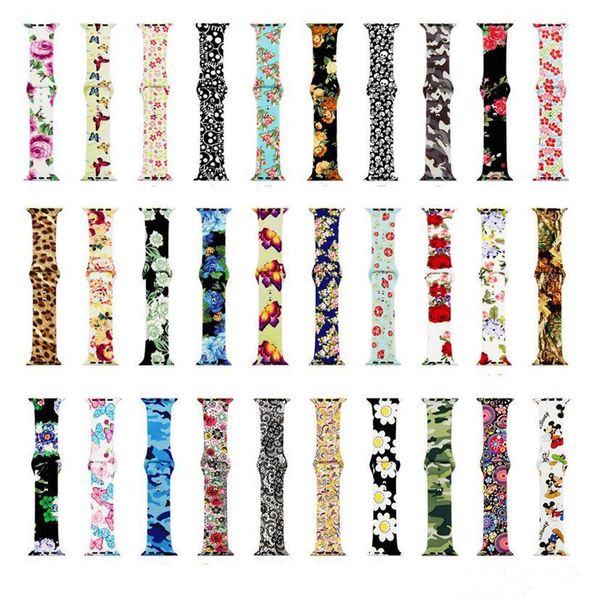 Image of Floral Flower Soft Silicone watch Straps for apple iWatch bands Series 1 2 3 4 5 6 38mm 42mm 40mm 44mm