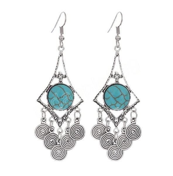 

vintage trendy dangle earring fashion alloy bohemian turquoise tassel earrings for women jewelry3588621, Silver