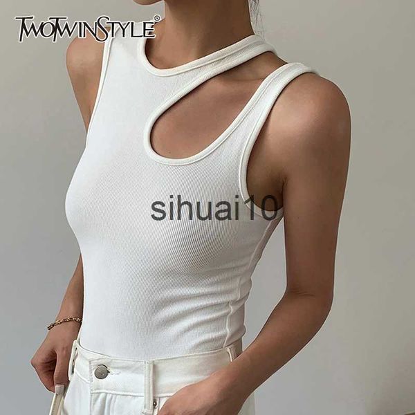 women's t-shirt twotwinstyle casual white cut out women's t shirt round neck sleeveless korean slim t shirts female clothing 2022
women's t-shirt twotwinstyle casual white cut out women's t shirt round neck sleeveless korean slim t shirts female clothing 2022