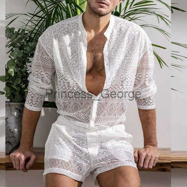 men's tracksuits 1 set autumn men shorts hollow out solid color lace see through outfit for wedding night beach fashion mens two piece, Gray
men's tracksuits 1 set autumn men shorts hollow out solid color lace see through outfit for wedding night beach fashion mens two piece, Gray