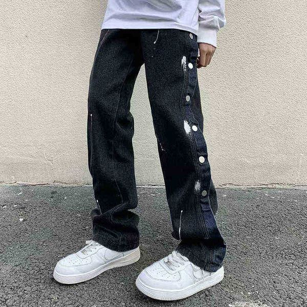 button harajuku side ink painted spliced mens jeans pants retro frayed patchwork casual streetwear baggy denim trousers t220803, Blue
button harajuku side ink painted spliced mens jeans pants retro frayed patchwork casual streetwear baggy denim trousers t220803, Blue