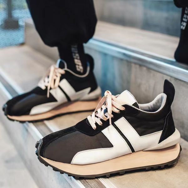 bumper sneakers retro thick sole heightened matsutake sole sport color block men women dad shoes couple breathable genuine leather shoes wit, Black
bumper sneakers retro thick sole heightened matsutake sole sport color block men women dad shoes couple breathable genuine leather shoes wit, Black