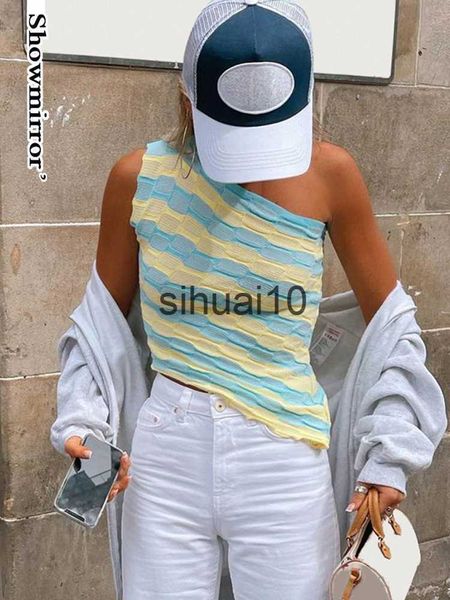 women's t-shirt showmirror one shoulder knitted cropped t shirt women striped casual off shoulder sleeveless t-shirt ladies streetwear, White
women's t-shirt showmirror one shoulder knitted cropped t shirt women striped casual off shoulder sleeveless t-shirt ladies streetwear, White