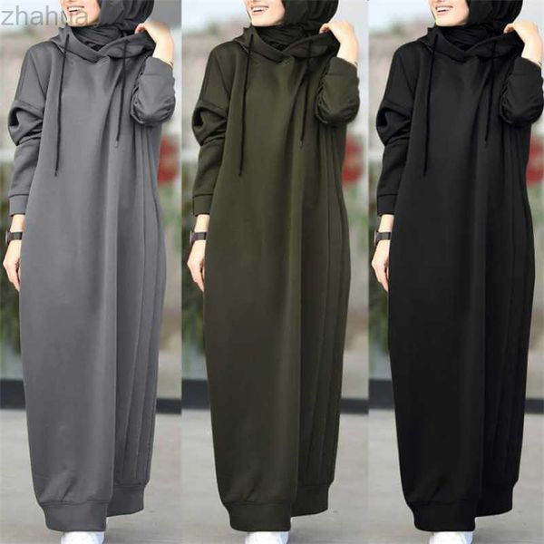 women's muslim autumn/winter solid hooded drawstring loose casual pocket long sleeve long sweater dress, Black;gray
women's muslim autumn/winter solid hooded drawstring loose casual pocket long sleeve long sweater dress, Black;gray