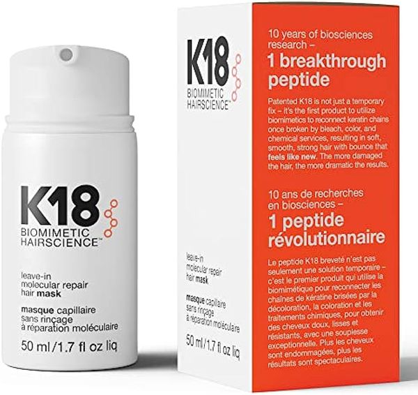 Image of K18 Leave In Molecular Repair Hair Mask Treatment to Repair Damaged Hair 4 Minutes to Reverse Damage from Bleach 50 ml