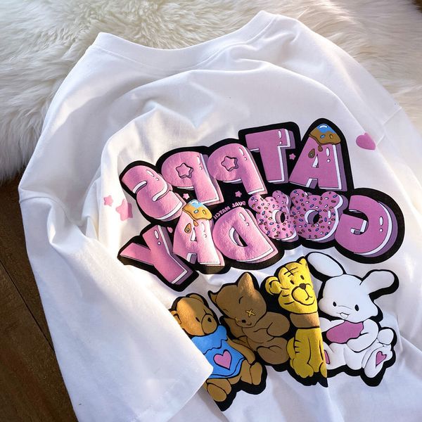 women's t-shirt bear t-shirt men and women short sleeved summer couple wear half sleeved cute student y2k oversized t shirt for women, White
women's t-shirt bear t-shirt men and women short sleeved summer couple wear half sleeved cute student y2k oversized t shirt for women, White