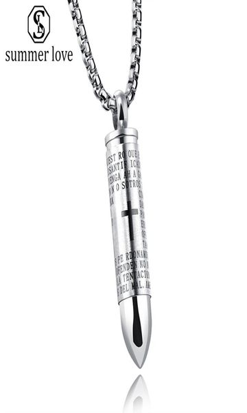 stainless steel bullet pendant necklace for men creative religion engraved cross lord bible prayer necklace personality unscrewed 6521179, Silver
stainless steel bullet pendant necklace for men creative religion engraved cross lord bible prayer necklace personality unscrewed 6521179, Silver