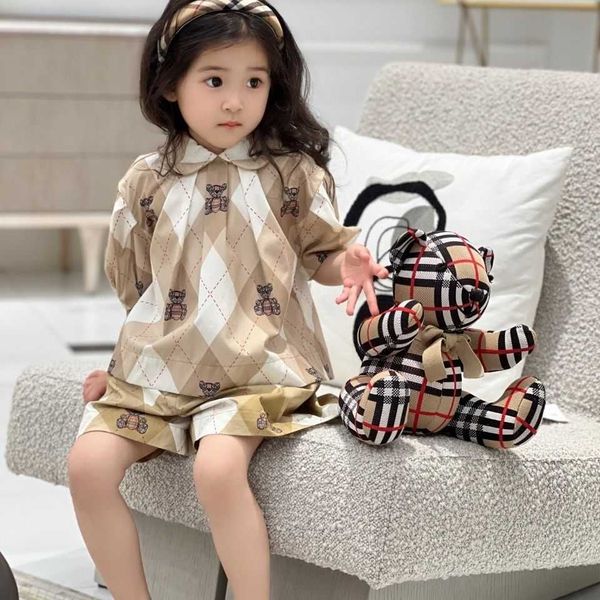clothing sets girls' set summer fashionable and polo neck little bear cartoon plaid panel short sleeve shorts two piece, White
clothing sets girls' set summer fashionable and polo neck little bear cartoon plaid panel short sleeve shorts two piece, White