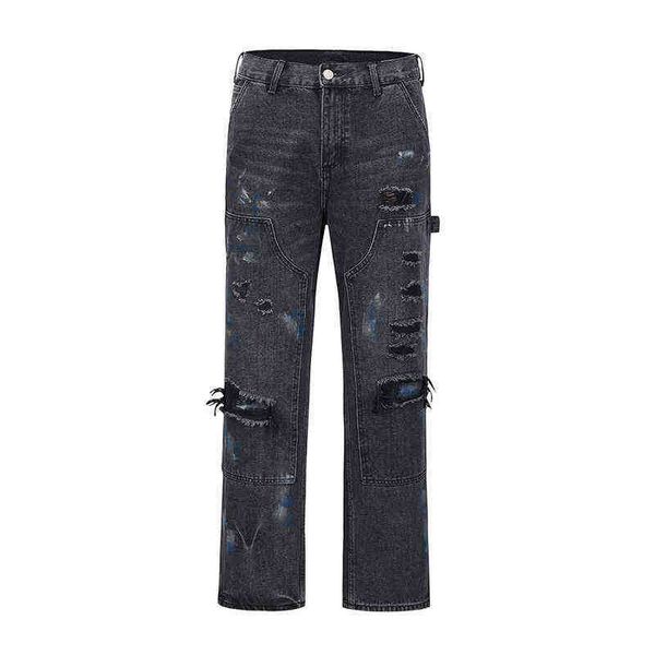 hole ripped distressed frayed streetwear mens denim pants retro harajuku painted ink splash straight baggy casual jeans trousers t220803, Blue
hole ripped distressed frayed streetwear mens denim pants retro harajuku painted ink splash straight baggy casual jeans trousers t220803, Blue