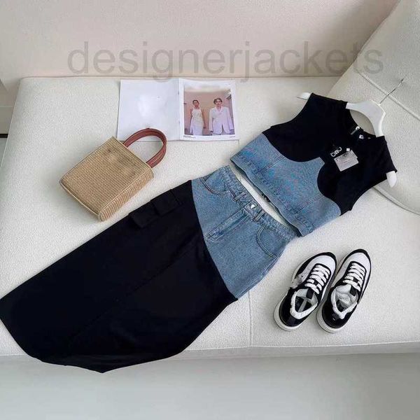 two piece dress designer 23 summer new commuter short sleeveless with waist wrapped hip half skirt panel denim set psf8, White
two piece dress designer 23 summer new commuter short sleeveless with waist wrapped hip half skirt panel denim set psf8, White