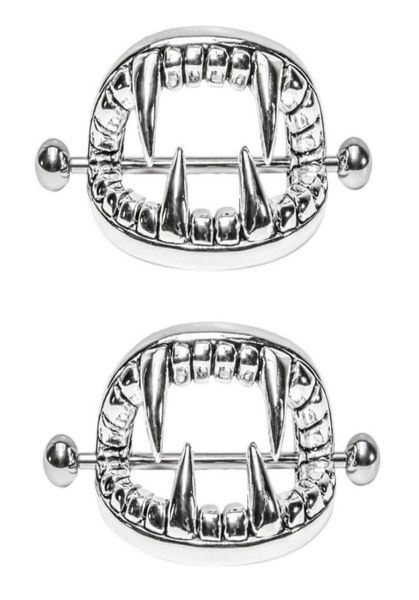 whole silver plated punk gothic stainless steel vampire teeth nipple ring women body piercing jewelry accessory6255904
