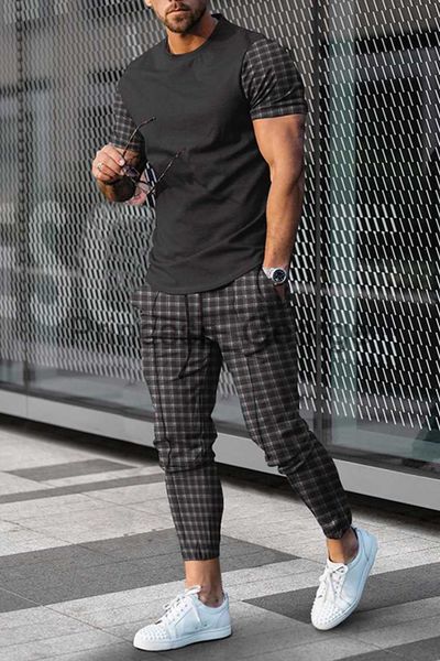 men's tracksuits men suit short sleeve tshirt long pants 2 piece set x0627, Gray
men's tracksuits men suit short sleeve tshirt long pants 2 piece set x0627, Gray