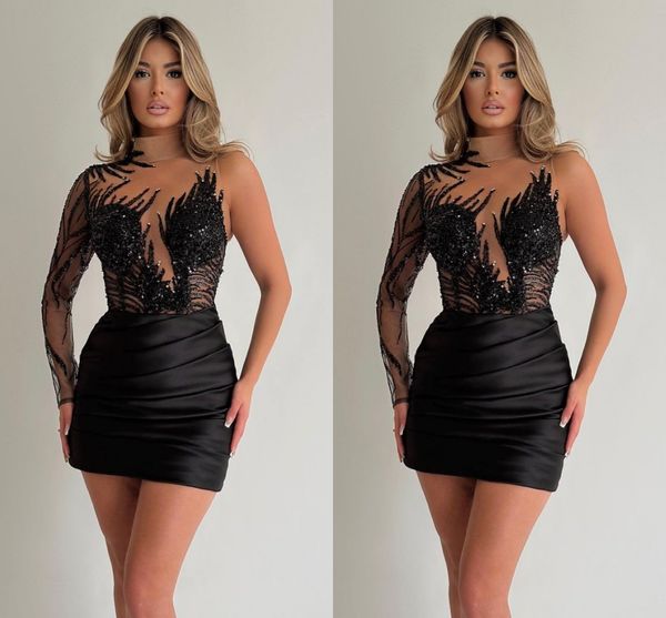black short cocktail dresses for women high jewel neck illusion bodice one shoulder satin beaded sequined formal evening birthday party gown
black short cocktail dresses for women high jewel neck illusion bodice one shoulder satin beaded sequined formal evening birthday party gown