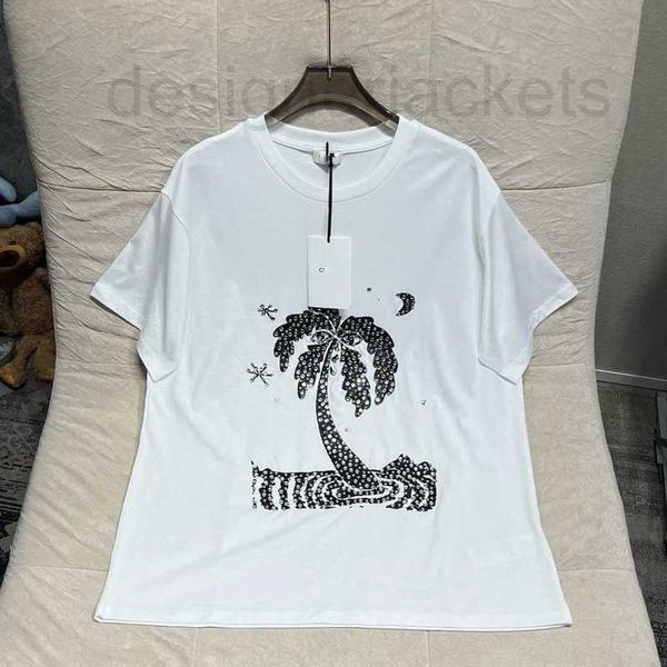 women's t-shirt designer 23 summer new casual versatile slim reducing age heavy industry coconut willow nail round neck short sleeve t-, White
women's t-shirt designer 23 summer new casual versatile slim reducing age heavy industry coconut willow nail round neck short sleeve t-, White