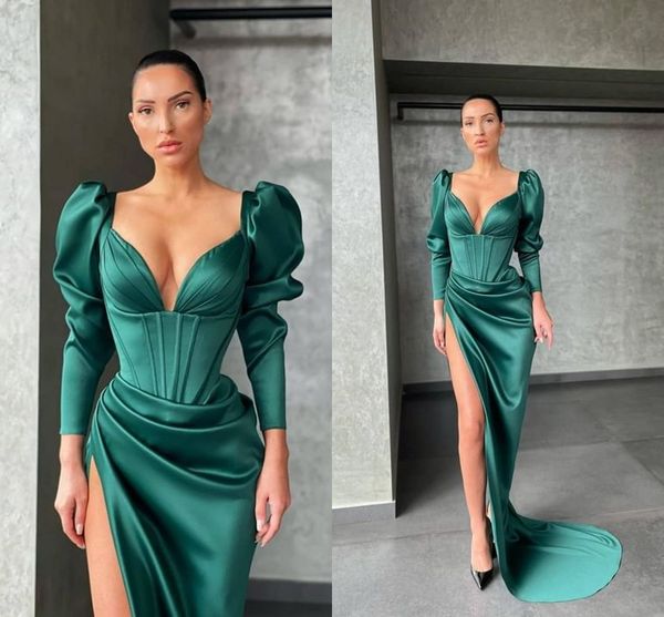 hunter green mermaid prom dresses long for women v neck long sleeves draped pleats high side split formal evening party birthday pageant sec, Black
hunter green mermaid prom dresses long for women v neck long sleeves draped pleats high side split formal evening party birthday pageant sec, Black