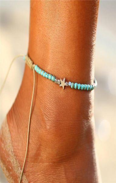 bohemian turquoises anklet with star vintage adjustable woven rope bracelet on leg beaded anklet ankle boho jewelry5045565, Red;blue 
bohemian turquoises anklet with star vintage adjustable woven rope bracelet on leg beaded anklet ankle boho jewelry5045565, Red;blue