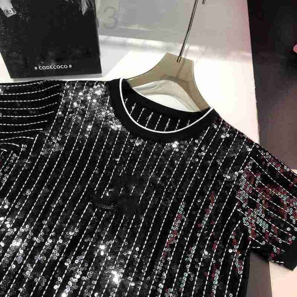 women's t-shirt designer 23 summer new celebrity style elegant temperament double c logo heavy industry full body beaded round neck sho, White
women's t-shirt designer 23 summer new celebrity style elegant temperament double c logo heavy industry full body beaded round neck sho, White