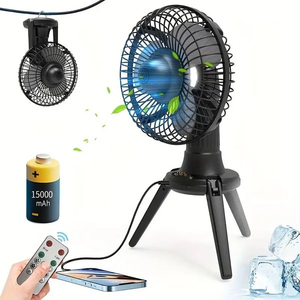 Image of 1pc Folding Fan With Remote Control, Portable Fan Large Capacity Fan With Tripod, For Outdoor Hiking Camping Fishing