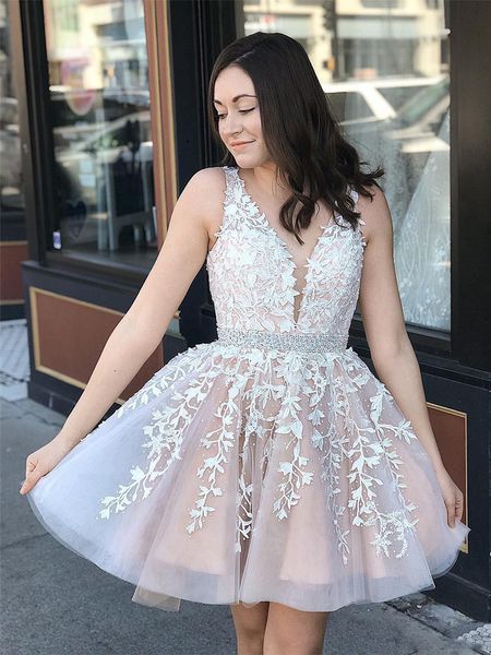 v neck lace a-line short homecoming dresses tulle applique sequins plus size birthday graduation cocktail prom party gown, Blue;pink
v neck lace a-line short homecoming dresses tulle applique sequins plus size birthday graduation cocktail prom party gown, Blue;pink