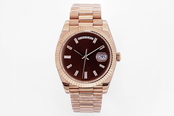 rose gold new luxury men's watch day date 3255 automatic mechanical movement black face sapphire glass diameter 40mm waterproof, Slivery;brown
rose gold new luxury men's watch day date 3255 automatic mechanical movement black face sapphire glass diameter 40mm waterproof, Slivery;brown
