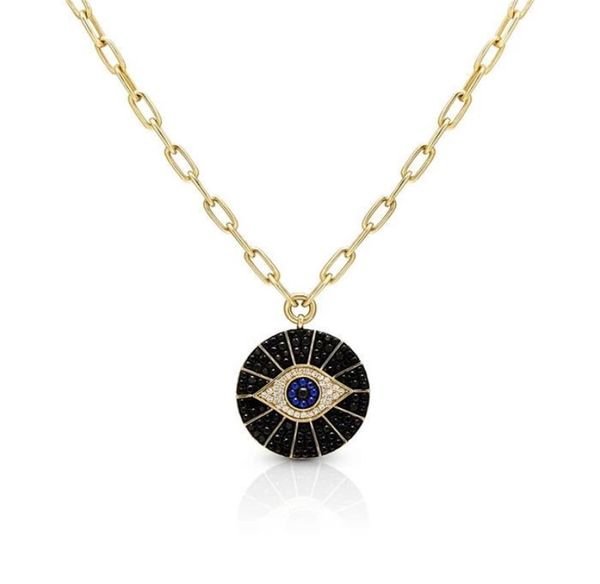 gold filled black cubic zirconia round coin evil eye pendant necklace wide open link chain for women 2010146906147, Silver 
gold filled black cubic zirconia round coin evil eye pendant necklace wide open link chain for women 2010146906147, Silver