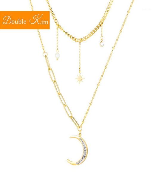 star moon double pendan necklace zircon titanium stainless steel gold color chain necklace fashion trendy women jewelry gift15920305, Silver
star moon double pendan necklace zircon titanium stainless steel gold color chain necklace fashion trendy women jewelry gift15920305, Silver