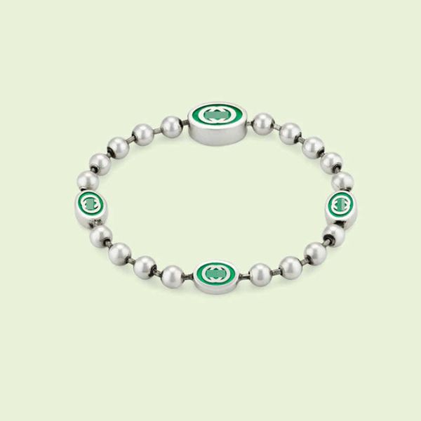 sterling silver classic double interlocking green enamel family bracelet round bead couple same ornament, Black
sterling silver classic double interlocking green enamel family bracelet round bead couple same ornament, Black