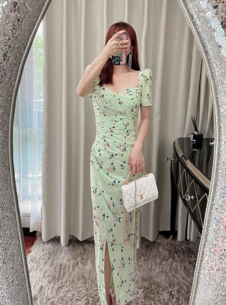 new s-elf portrait floral green square neck high waist long dress short sleeve dress, Black;gray
new s-elf portrait floral green square neck high waist long dress short sleeve dress, Black;gray