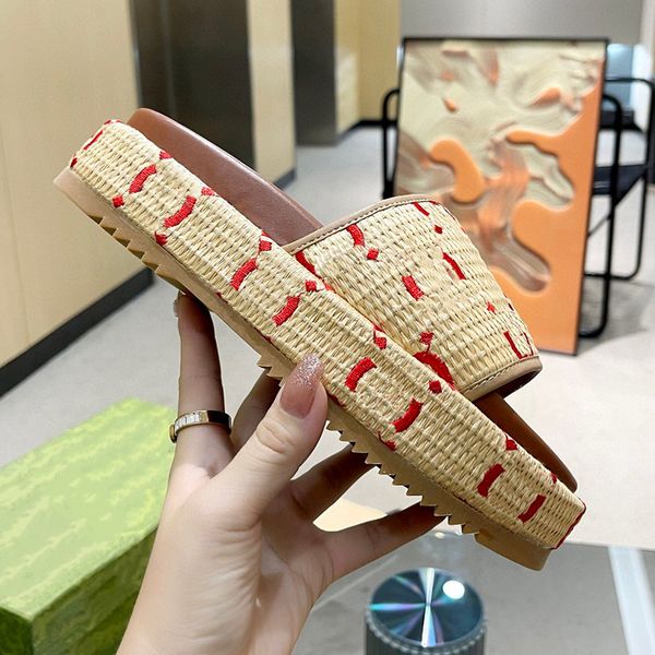 women's slippers designer letter slider embroidered canvas slippers straw platform sandals luxury slippers., Black
women's slippers designer letter slider embroidered canvas slippers straw platform sandals luxury slippers., Black