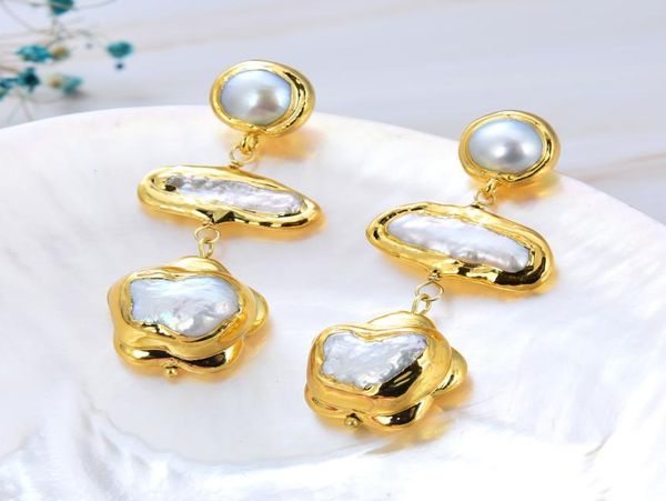 guaiguai jewelry natural pearl gold plated cultured white biwa pearl keshi pearl dangle stud earrings handmade for women real gems5733212, Silver
guaiguai jewelry natural pearl gold plated cultured white biwa pearl keshi pearl dangle stud earrings handmade for women real gems5733212, Silver