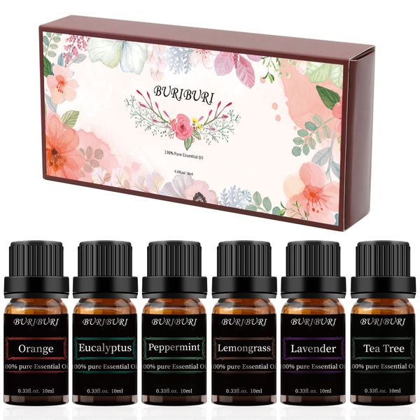 buriburi essential oils 6 set, 100% pure diffuser oils gift set for massage, soap making (lavender, eucalyptus, lemongrass, orange, peppermi
buriburi essential oils 6 set, 100% pure diffuser oils gift set for massage, soap making (lavender, eucalyptus, lemongrass, orange, peppermi