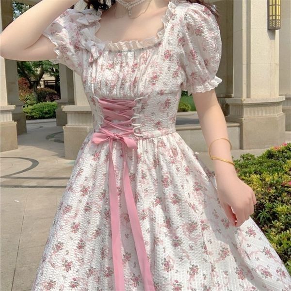 elegant floral dress women lace up korean princess fairy sweet midi dress bandage chic designer puff sleeve casual dress summer 220526, Black;gray
elegant floral dress women lace up korean princess fairy sweet midi dress bandage chic designer puff sleeve casual dress summer 220526, Black;gray