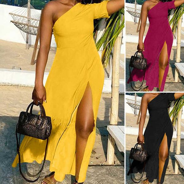 2023 spring/summer new women's clothing casual women's dress single shoulder solid color large oblique shoulder split dress long d, Black;gray
2023 spring/summer new women's clothing casual women's dress single shoulder solid color large oblique shoulder split dress long d, Black;gray
