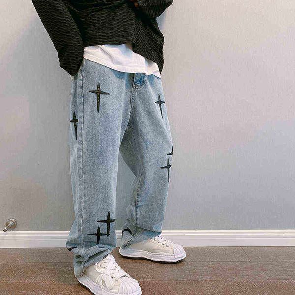 stitch leather cross patch design vintage blue jeans men's street loose straight wide leg pants hip hop streetwear baggy denim t220803
stitch leather cross patch design vintage blue jeans men's street loose straight wide leg pants hip hop streetwear baggy denim t220803