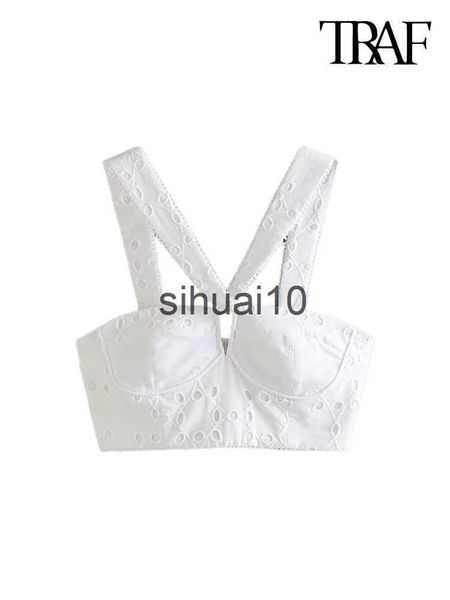 women's t-shirt traf women fashion embroidery crop bustier straight neck wide straps female camis mujer j230627, White
women's t-shirt traf women fashion embroidery crop bustier straight neck wide straps female camis mujer j230627, White