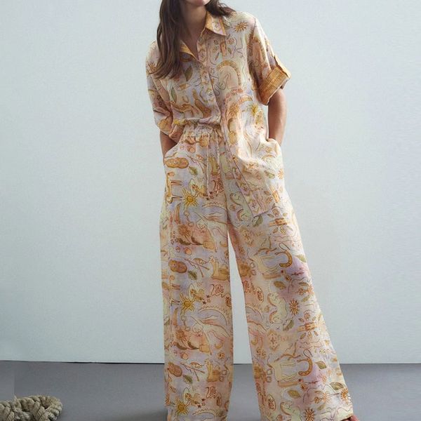 designer two piece set linen gold set flower print fashion shirt with straight trousers women designer clothing, White
designer two piece set linen gold set flower print fashion shirt with straight trousers women designer clothing, White