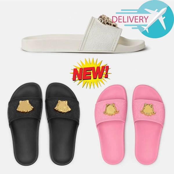 with box designer men rubber pool slide coral pink women medusa head plaque slip on slides summer open toe slipper luxury la medusa sandal s, Black
with box designer men rubber pool slide coral pink women medusa head plaque slip on slides summer open toe slipper luxury la medusa sandal s, Black