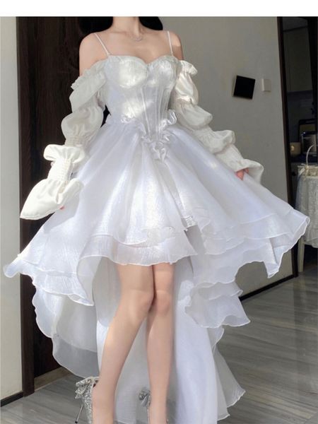 casual dresses lolibook 223 spring elegant white off shoulder fairy female chic princess puff women solid wedding party 23425, Black;gray