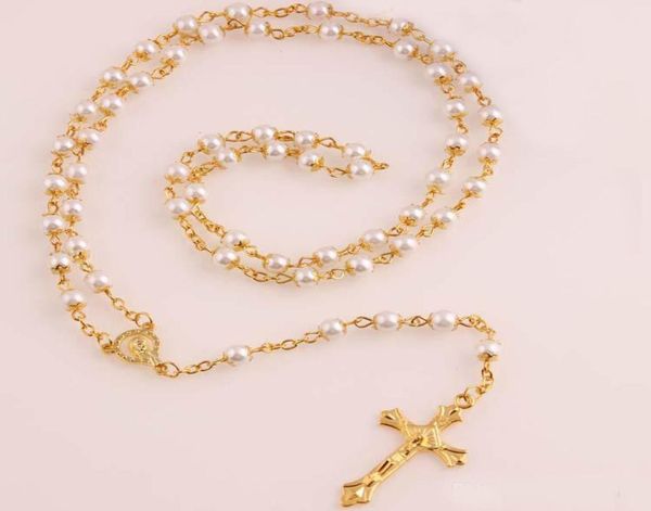 white pearl necklace gold rosary bead chain religious jesus cross necklace for women 6mm promotion new 6271190, Silver
white pearl necklace gold rosary bead chain religious jesus cross necklace for women 6mm promotion new 6271190, Silver