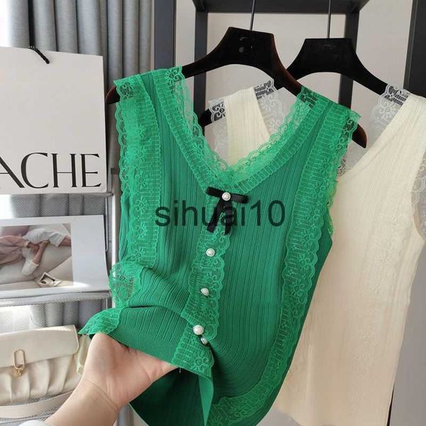 women's t-shirt v-neck knitted camisole women's new spring summer sweet lace korean fashion clothing lace tank women j230627, White
women's t-shirt v-neck knitted camisole women's new spring summer sweet lace korean fashion clothing lace tank women j230627, White