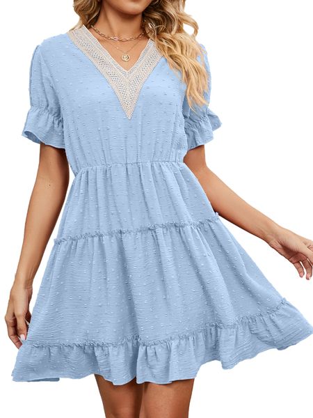 women short sleeve solid elastic waist v neck medium dress, Black;gray
women short sleeve solid elastic waist v neck medium dress, Black;gray