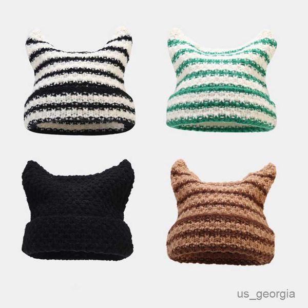 caps new streetwear harajuku beanie little striped knitted hat women girls autumn winter cute ears cap r230627, Blue;gray
caps new streetwear harajuku beanie little striped knitted hat women girls autumn winter cute ears cap r230627, Blue;gray