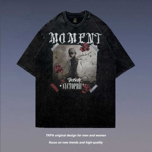 tkpa gothic skull print wash short sleeve t-shirt men's summer high street loose fashion t-shirt, White;black
tkpa gothic skull print wash short sleeve t-shirt men's summer high street loose fashion t-shirt, White;black