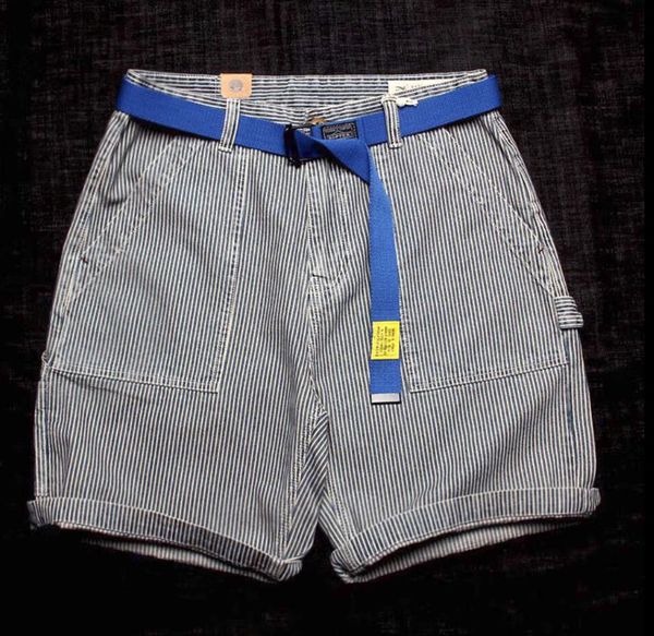 vintage blue wabash classic blue and white stripes vintage amekaki washable workwear denim shorts, White;black
vintage blue wabash classic blue and white stripes vintage amekaki washable workwear denim shorts, White;black