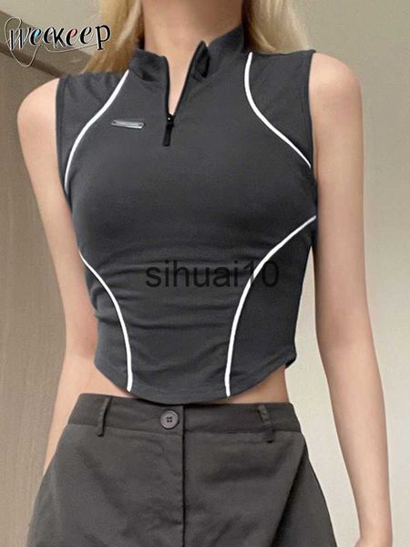 women's t-shirt weekeep punk style crop zip up sleeveless skinny t shirt chic striped stitched body tees womens basic streetwear summer, White
women's t-shirt weekeep punk style crop zip up sleeveless skinny t shirt chic striped stitched body tees womens basic streetwear summer, White