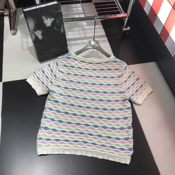 women's knits & tees designer 23 summer new sweet age reducing neckline beads contrast wave knitted short sleeves 0on9, White
women's knits & tees designer 23 summer new sweet age reducing neckline beads contrast wave knitted short sleeves 0on9, White